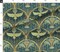 Art Deco Crane Art Nouveau Moonlight Cattails Elegant Flowers Blue Teal Yellow Coastal Marsh Custom Printed Fabric by Spoonflower Various Fabrics by the Yard or Fat Quarter